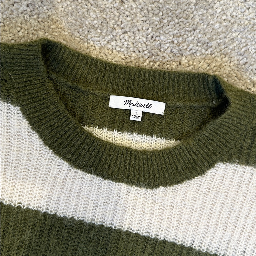 Madewell Rosario Sweater Olive Green Stripe - Picture 2 of 4